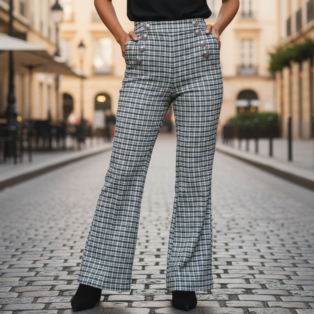 NEW BCBGeneration Womens XS Plaid Blue/Black/White Trousers Straight Dress Pants